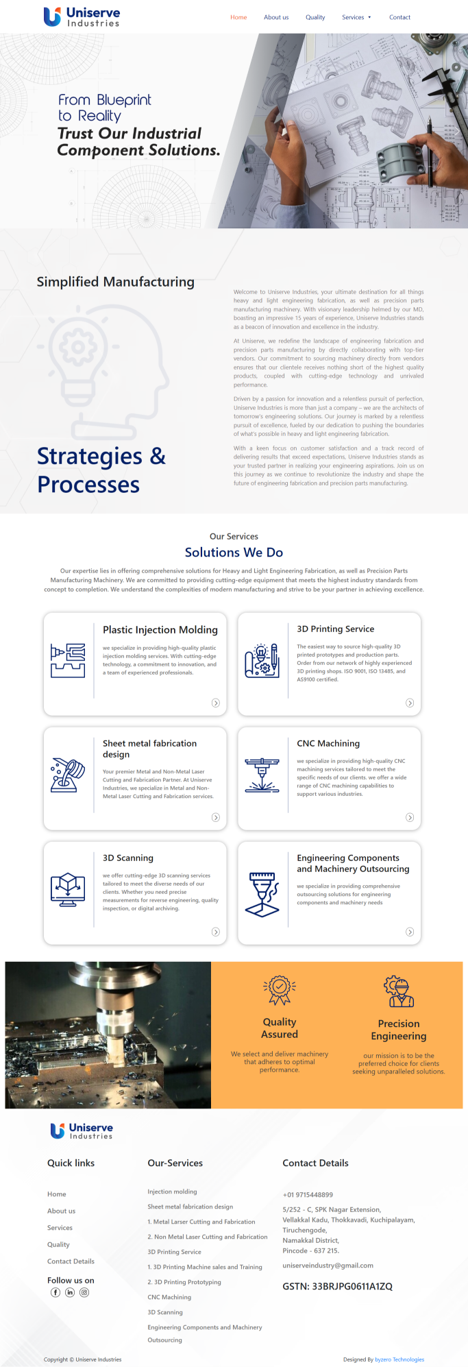 Uniserve Industries website hero